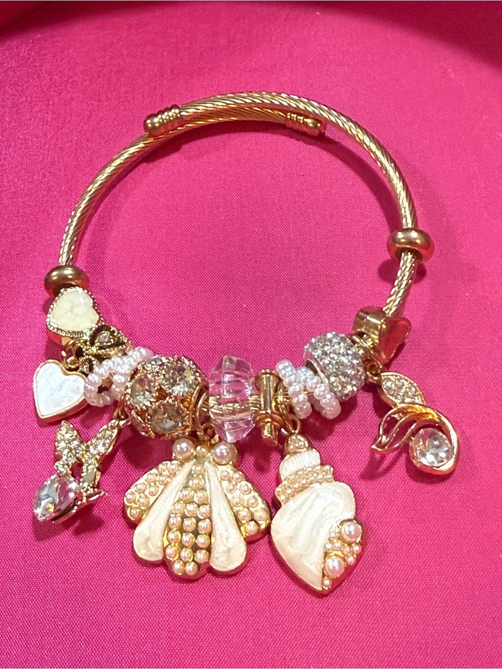 Gold-Tone Pearl & Crystal Shell Charm Bracelet - White Accents